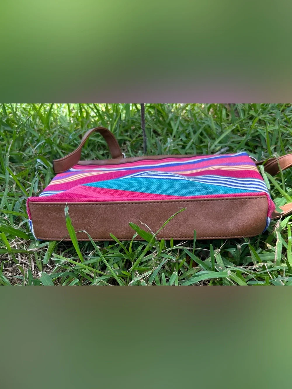 Relic Multicolor Striped Crossbody with Brown Trim